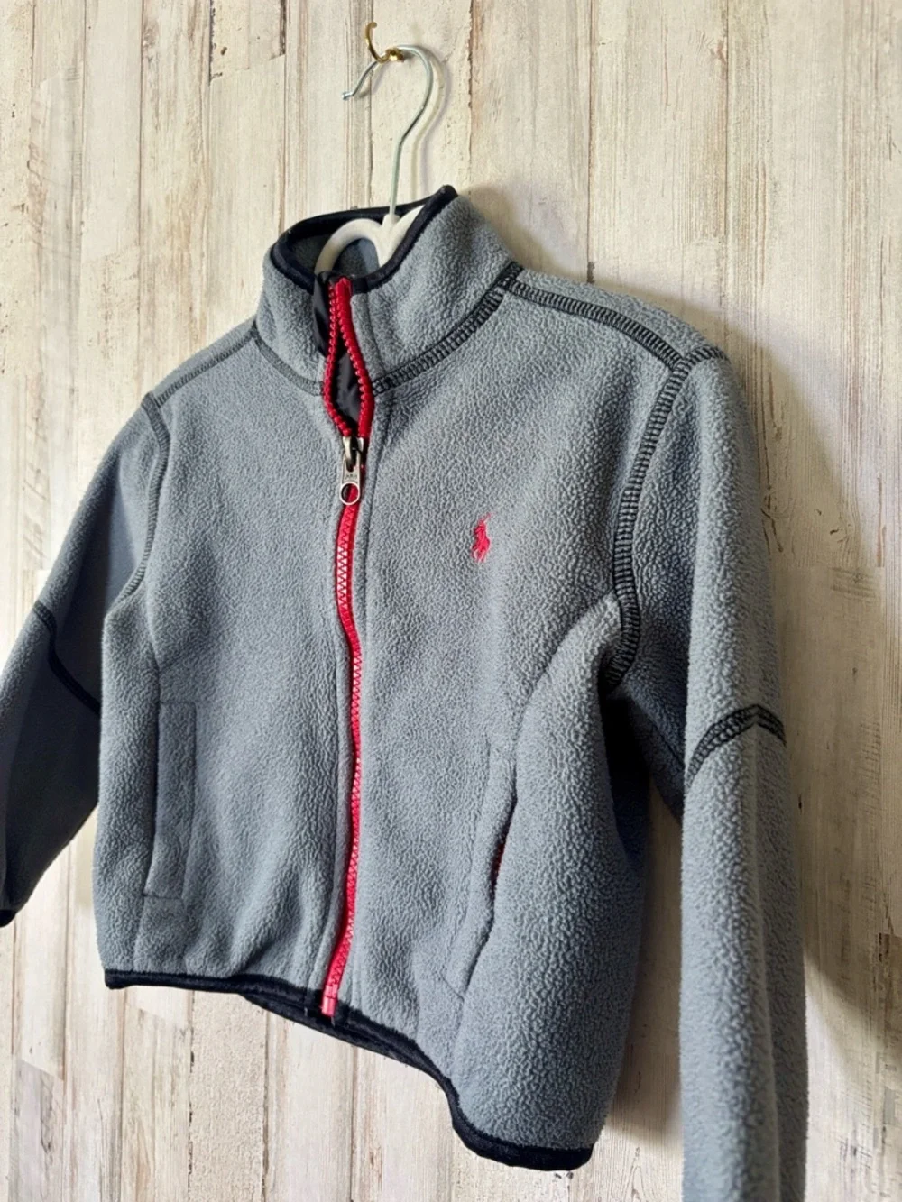 Ralph Lauren Grey Fleece‎ Jacket with Red Accents